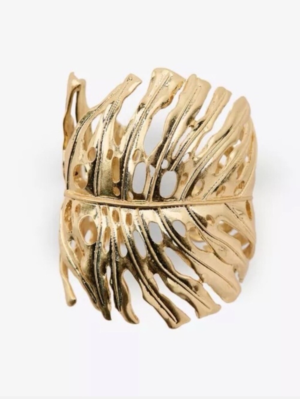 💛▪️Atterri ▪️Gold Botanical Leaf Wrap Bracelet - Sculpted Openwork Cuff